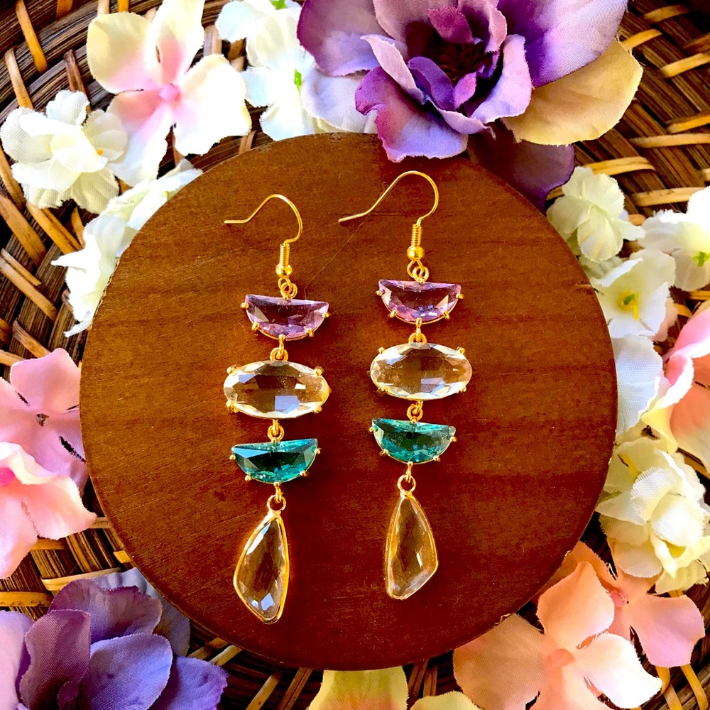 Colorful Dangle Rhinestone Statement Earrings 💜